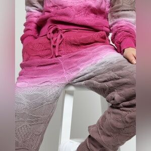 NWT TWENTY MONTREAL pink brown Knit Sweater Dip Tie Dye Joggers Pants M